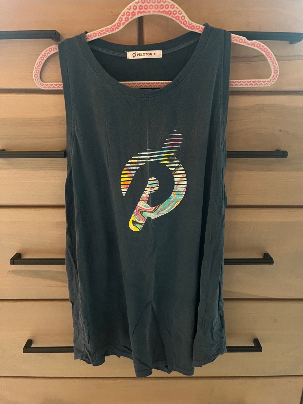 Peloton Navy Tank Top with Rainbow Striped Logo